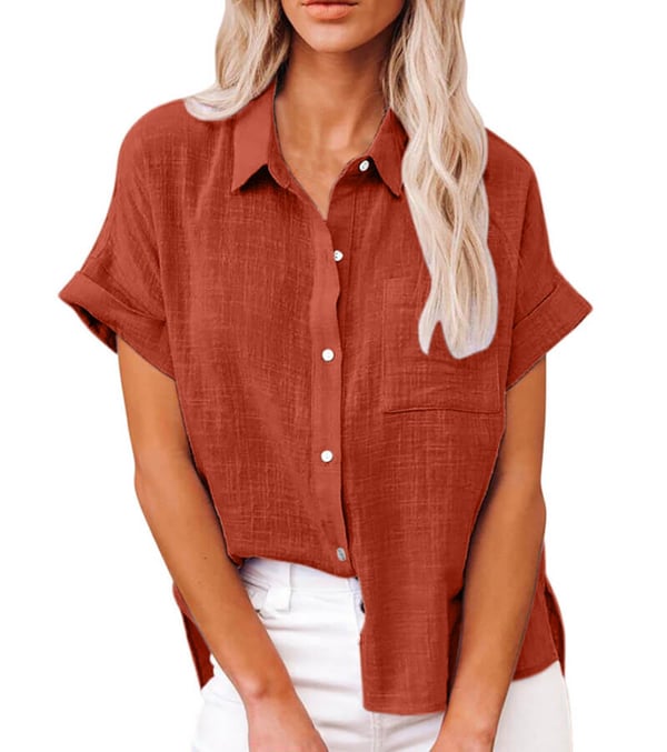 Solid color linen casual loose shirt short