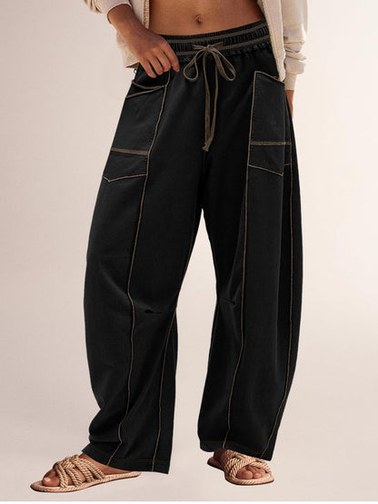 Womens Baggy Barrel Pants Wide Leg Lounge Drawstring Sweatpants with Pockets👖