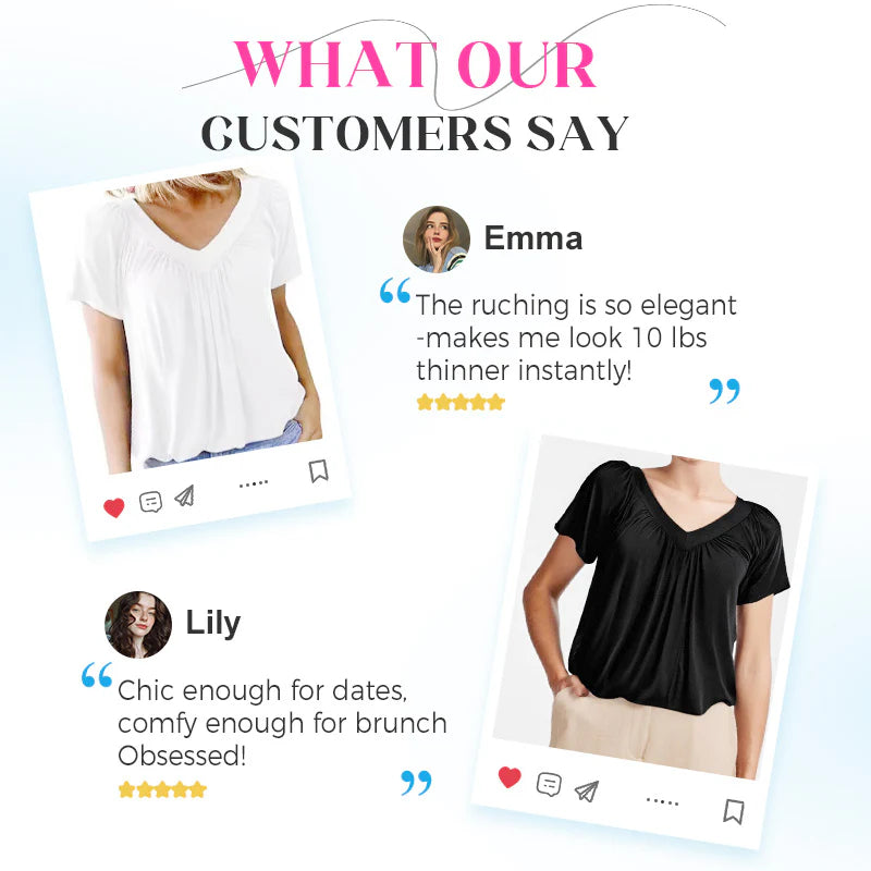 Women's Casual Pleated V-Neck Short-Sleeve Top (Buy 3 Free Shipping)