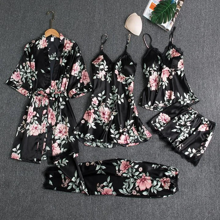 Conjunto de pijama de seda de 5 piezas (compre 2 envío gratis)