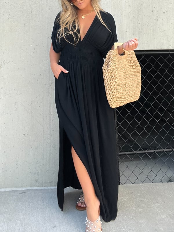 SLIT V-NECK EFFORTLESS MAXI LONG DRESS (BUY 2 FREE SHIPPING)