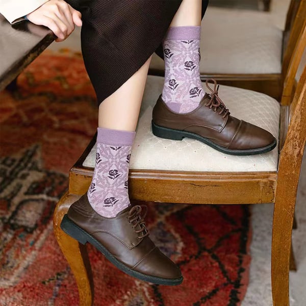 Sale 50%OFF-5 Pairs Women's Purple Vintage Floral Cotton Socks