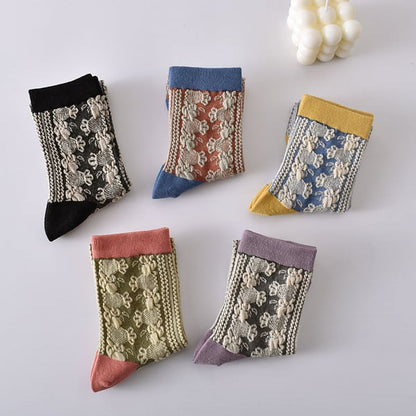 Sale 50%OFF-5 Pairs Women's Vintage Embossed Cotton Socks