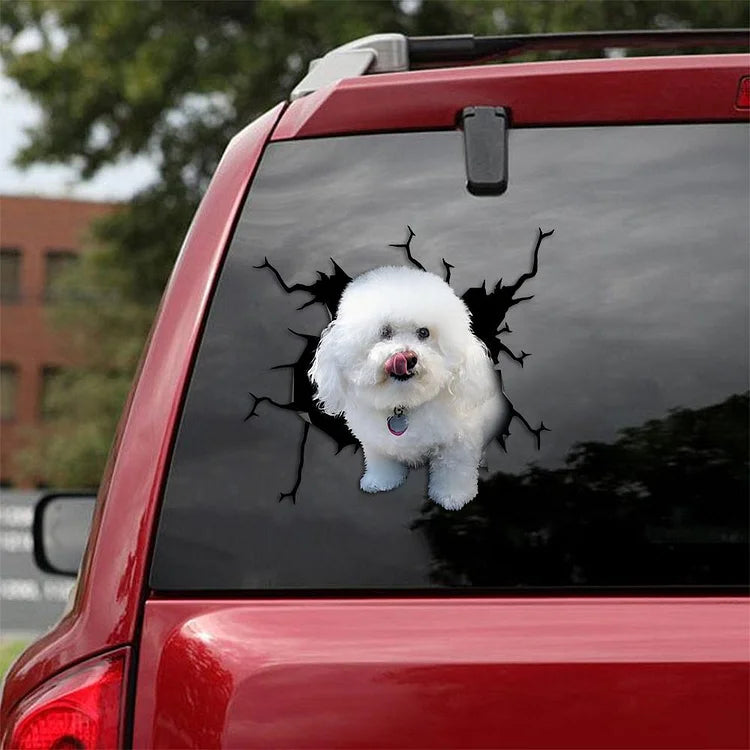 Bichon Frise Crack Car Sticker, Toilet Sticker, Fridge Sticker 14