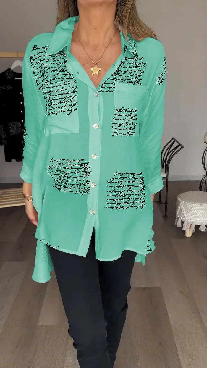 Camisa con solapa de moda con estampado de letras (compre 2 envío gratis)