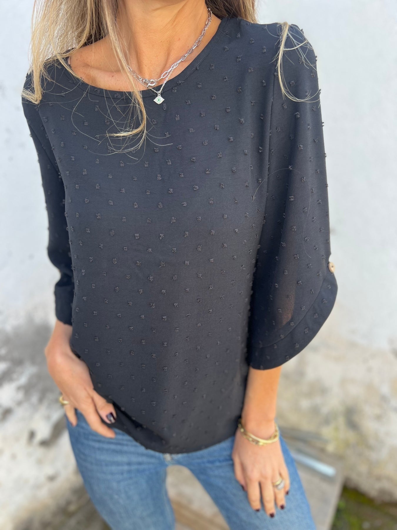 Dot Round Neck Half Sleeve Blouse