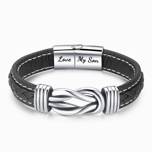 Bracelet en cuir tressé « Mère et fils liés pour toujours »