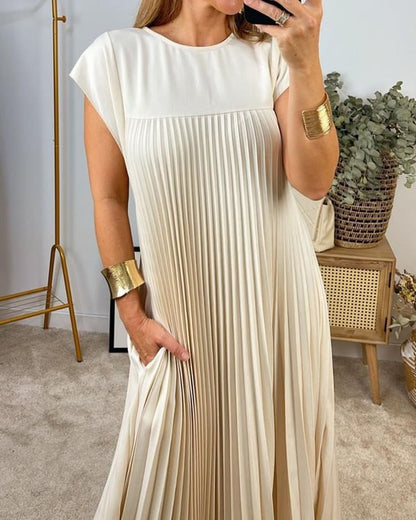 Women Pleated Simple Solid Color Dress