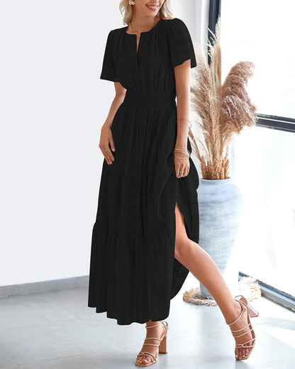 Womens Lightweight Short Sleeve V Casual Midi Maxi Dresses(BUY 2 FREE SHIPPING)