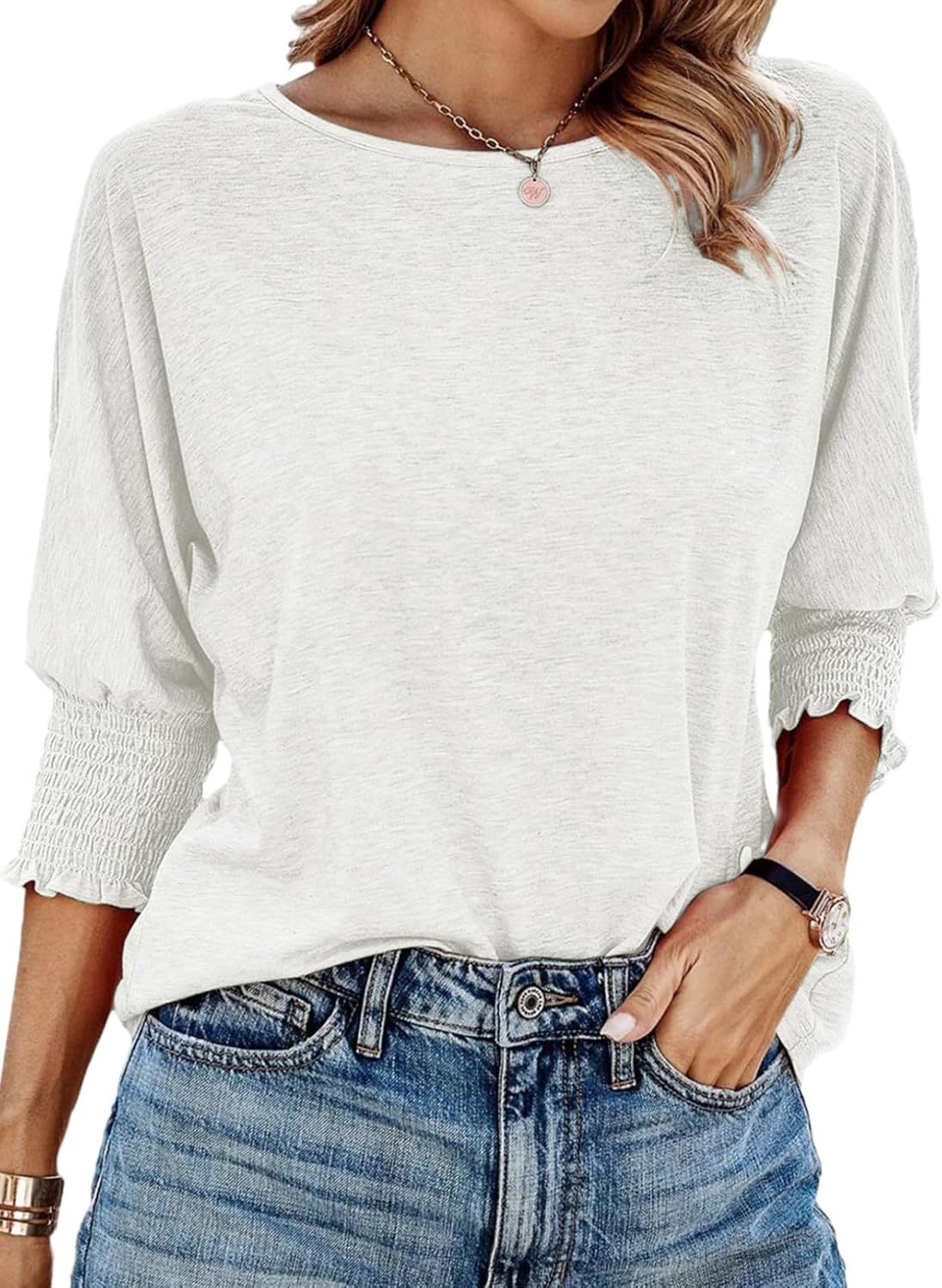 LIMITED TIME SALE 🔥2024 SPRING FALL TOPS 3/4 SLEEVE T-SHIRTS CUTE CREWNECK TEES BLOUSES(BUY 3 FREE SHIPPING)