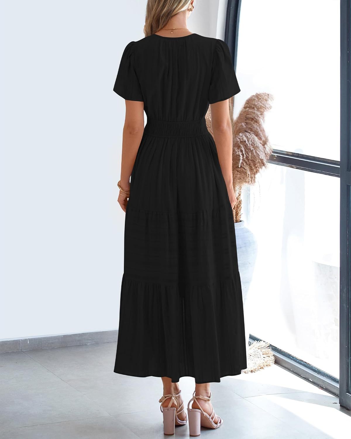 Womens Lightweight Short Sleeve V Casual Midi Maxi Dresses(BUY 2 FREE SHIPPING)