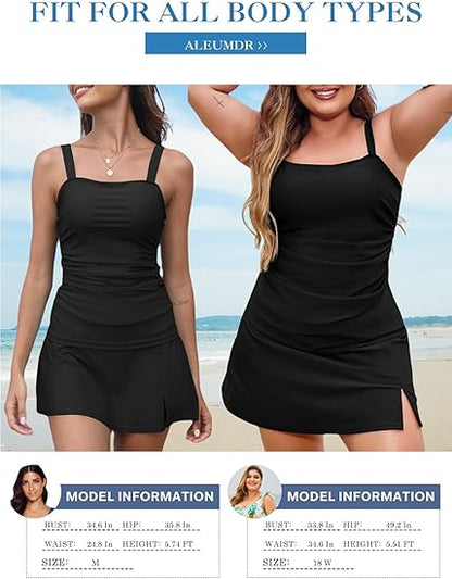 💥Last Day Special Sale 50% OFF🩱Women Vintage Tummy Control Two Piece Tankini Swimsuits