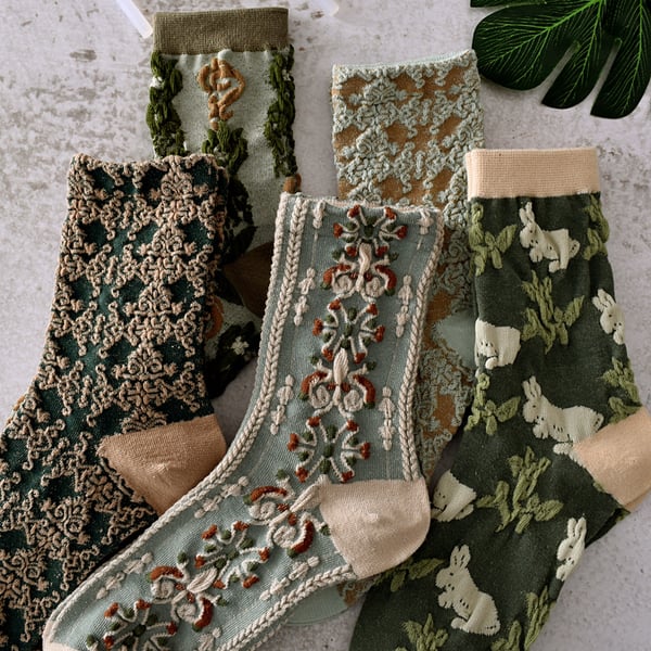 Sale 50%OFF-5 Pairs Womens Floral Cotton Socks