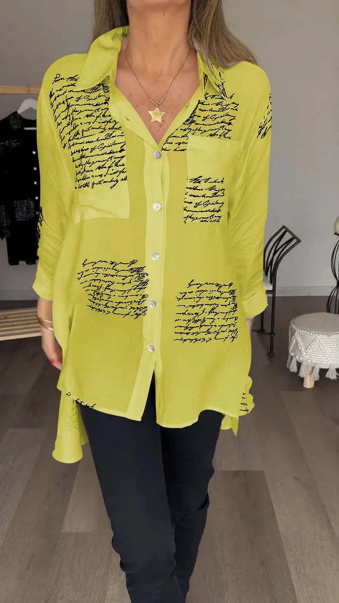 Camisa con solapa de moda con estampado de letras (compre 2 envío gratis)