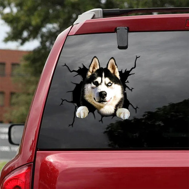 Siberian Husky Crack Car Sticker, Toilet Sticker, Fridge Sticker 13