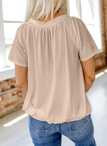 Women's Casual Pleated V-Neck Short-Sleeve Top (Buy 3 Free Shipping)