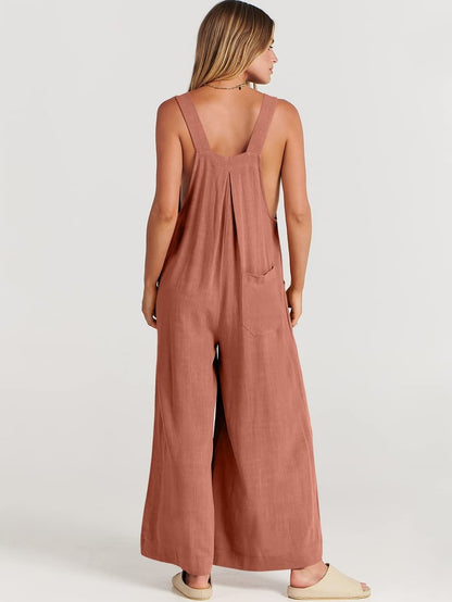 Last Day 70% OFF🔥Women's Sleeveless Wide Leg Jumpsuit with Pockets