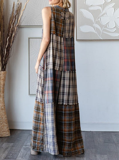 2025 New Year Sale 50% OFF-Extra Wide Leg Plaid Button Jumpsuit