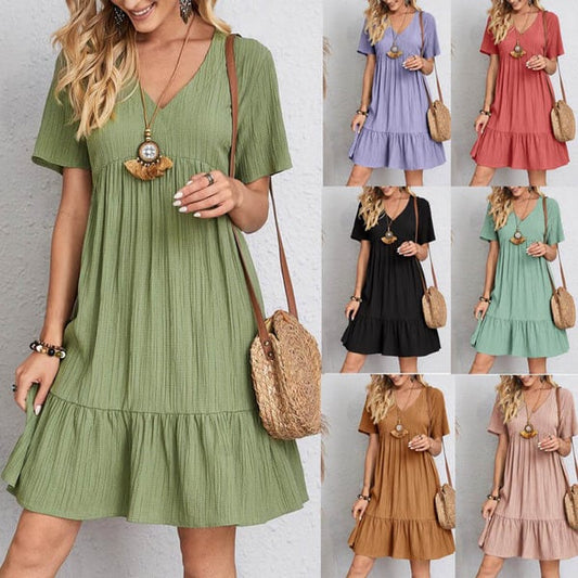 Loose casual tie waist flowy dress-Buy 2 Free Shipping