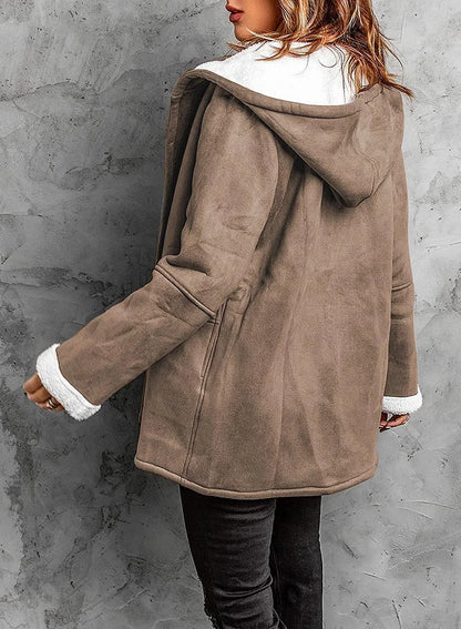 Warm soft hooded cashmere horn button coat