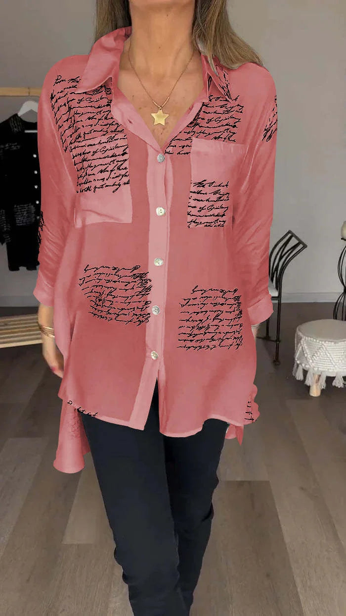 Chemise à revers à la mode avec lettres imprimées (achetez-en 2, livraison gratuite)