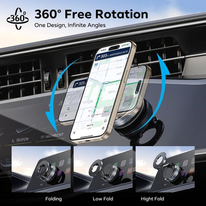 🚗📱Magnetic Phone Mount, Suction Car Phone Holder, Vacuum Phone Mount with One-Step Lock