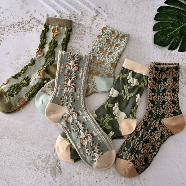 Sale 50%OFF-5 Pairs Womens Floral Cotton Socks