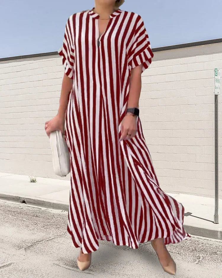 V-neck Shirt Dress in Stripe Print