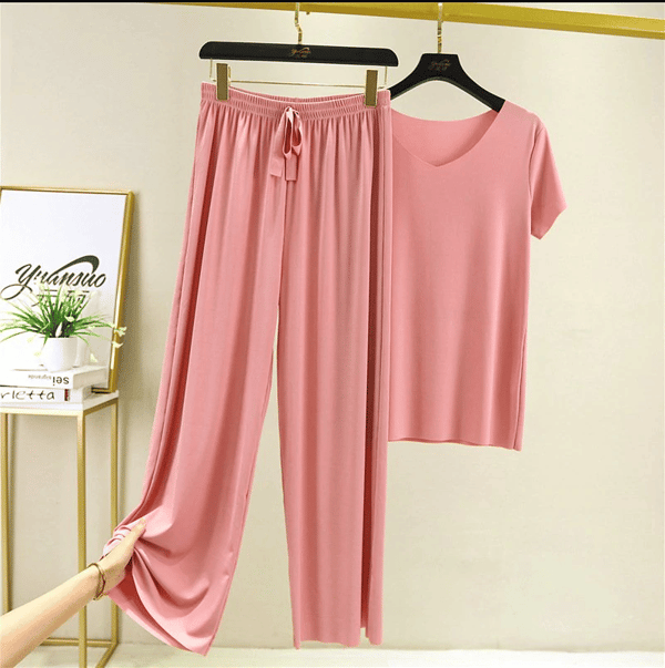 🎉LAST DAY 70% OFF - 🔥Soft Comfortable Ice Silk Short Sleeve T-Shirt Two Piece Set Loose Wide-leg Pants