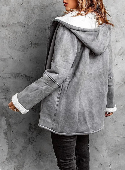 Warm soft hooded cashmere horn button coat