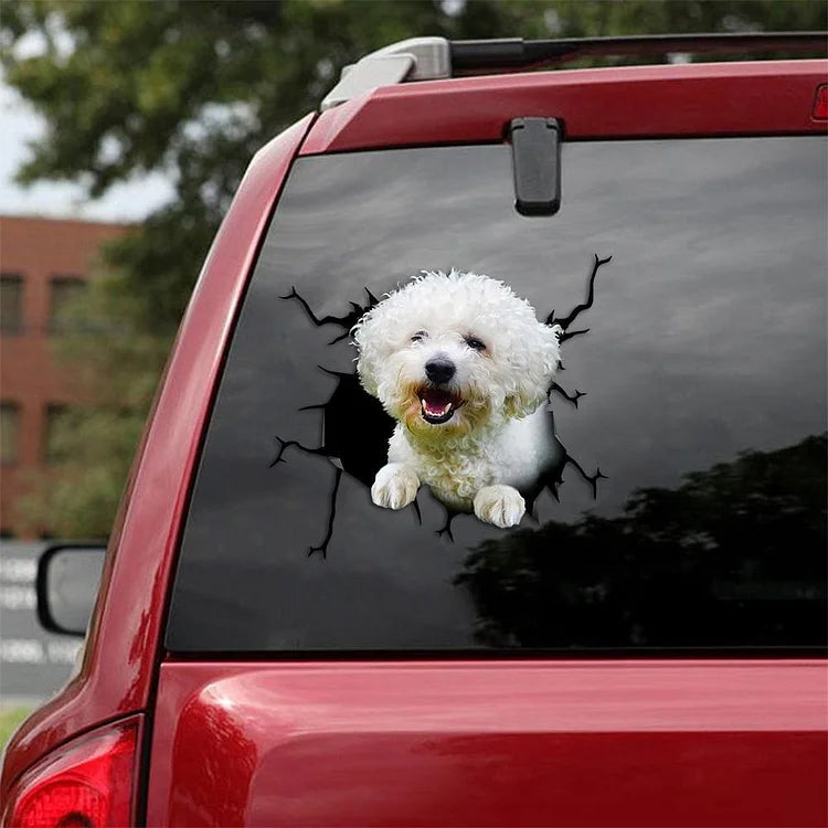 Bichon Frise Crack Car Sticker, Toilet Sticker, Fridge Sticker 16