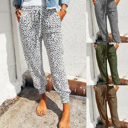 Pantalones holgados informales con cordón y bolsillos para mujer 