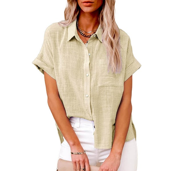 Solid color linen casual loose shirt short