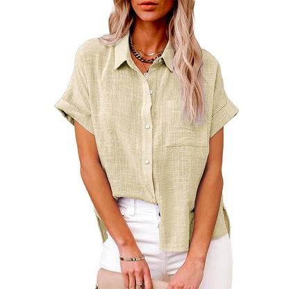 Solid color linen casual loose shirt short