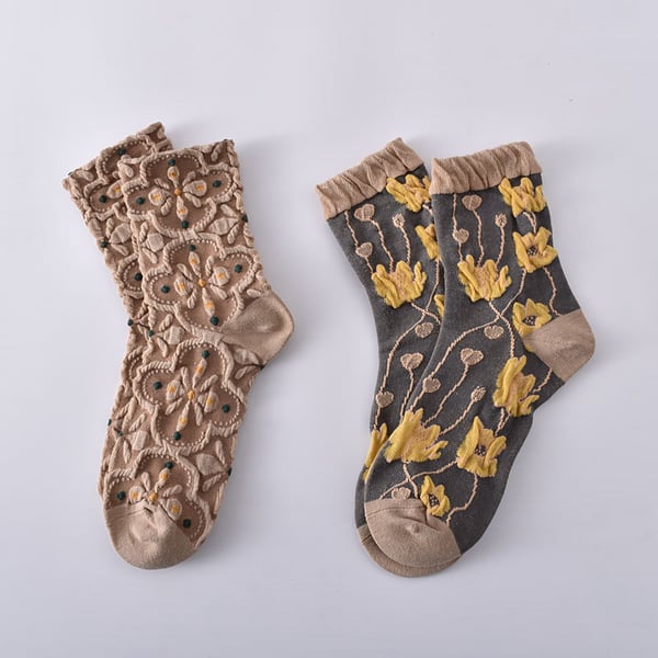 Sale 50%OFF-5 Pairs Women's Embossed Floral Cotton Socks