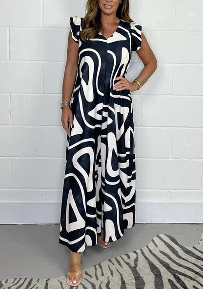 🔥Buy 2 Free Shipping🌸Women's Summer Ruffled Wide-Leg Jumpsuit With Geometric Prints