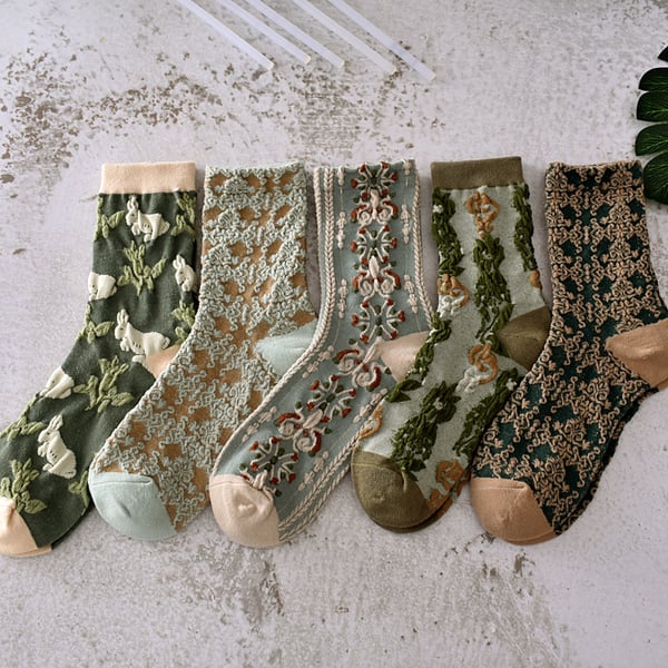 Sale 50%OFF-5 Pairs Womens Floral Cotton Socks