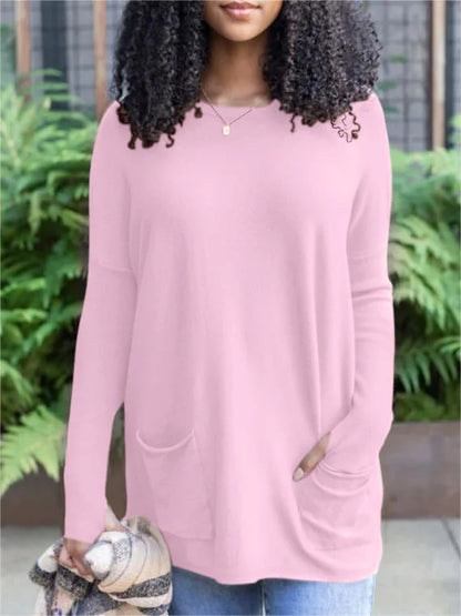 LONG SLEEVE THUMBHOLE SWEATER POCKET TUNIC BUY 2 FREE SHIPPING