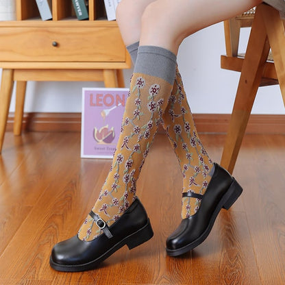 Sale 50%OFF-4 Pairs Womens Floral Long Cotton Socks