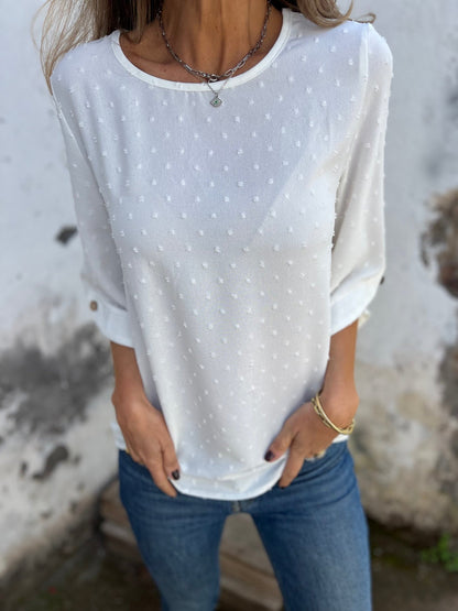 Dot Round Neck Half Sleeve Blouse