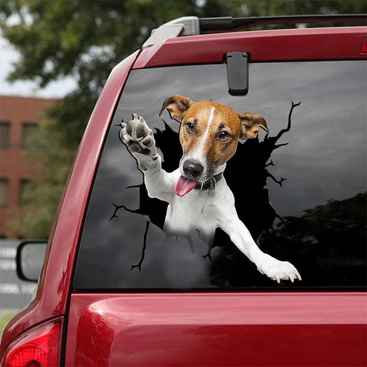 AUTOCOLLANT DE VOITURE CRACK TERRIER JACK RUSSELL 2