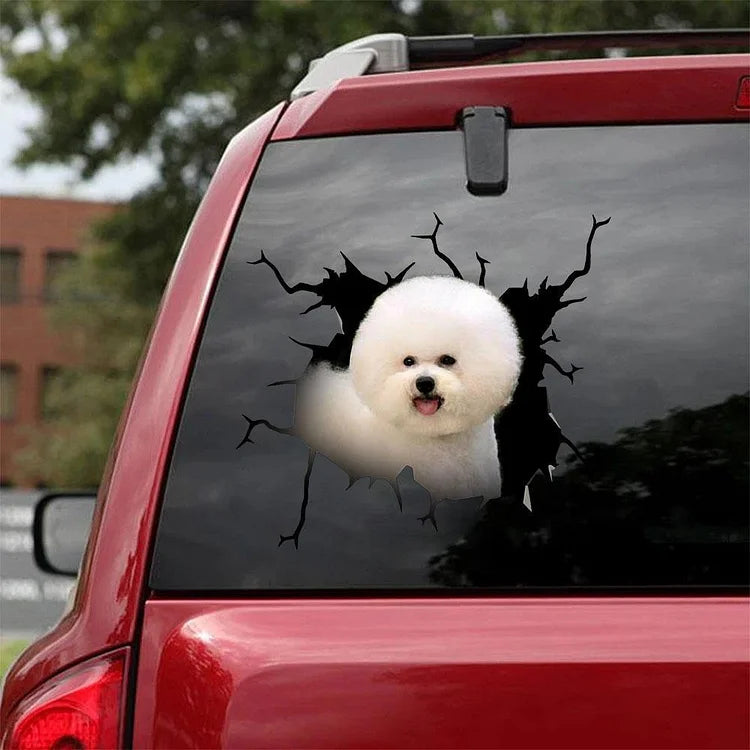 Bichon Frise Crack Car Sticker, Toilet Sticker, Fridge Sticker 6