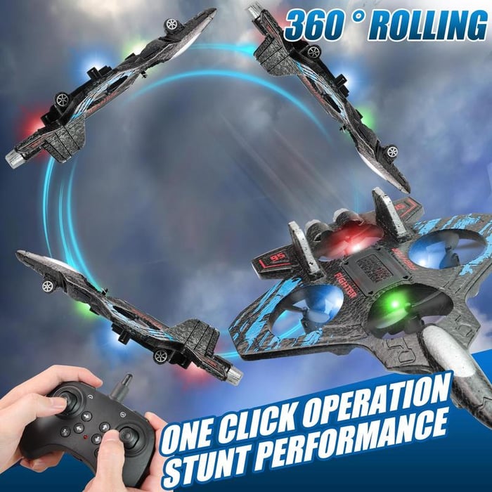 ✈️Stunt RC Fighter! 360° Rolling + Vertical Takeoff/Landing, 3 Speed Modes + Colorful LED, Create New Flying Fun～