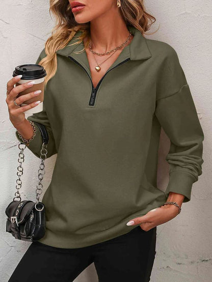 ⏰Hot Sale-Womens Zip-Up Dropped Shoulder Sweatshirt(Buy 2 Free Shipping)