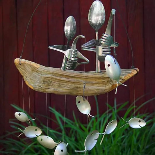 Last day 80% off❤️Handmade Fisherman Man Spoon Fish Sculpture Wind Chime