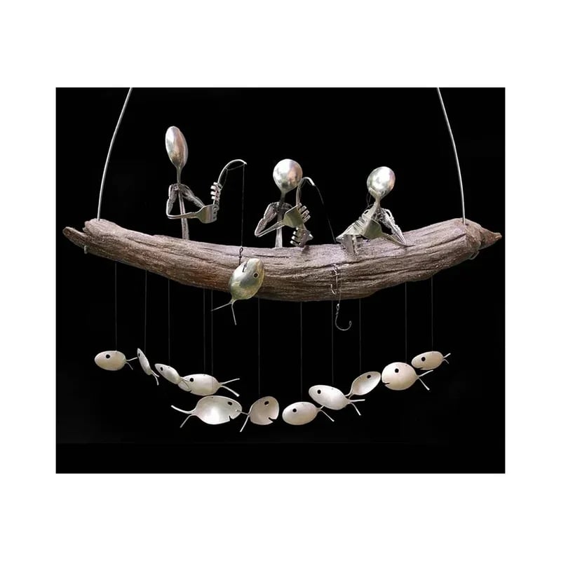 Last day 80% off❤️Handmade Fisherman Man Spoon Fish Sculpture Wind Chime