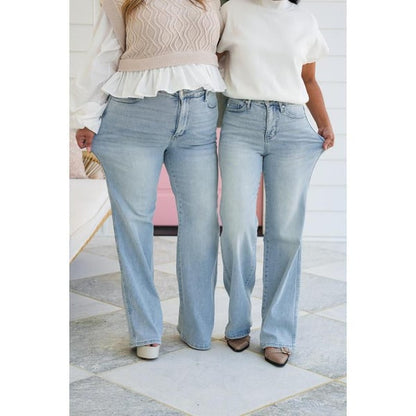 🏆️Last Day 70% OFF -👖High Rise Vintage Wash Tummy Control Top Straight Leg Jeans