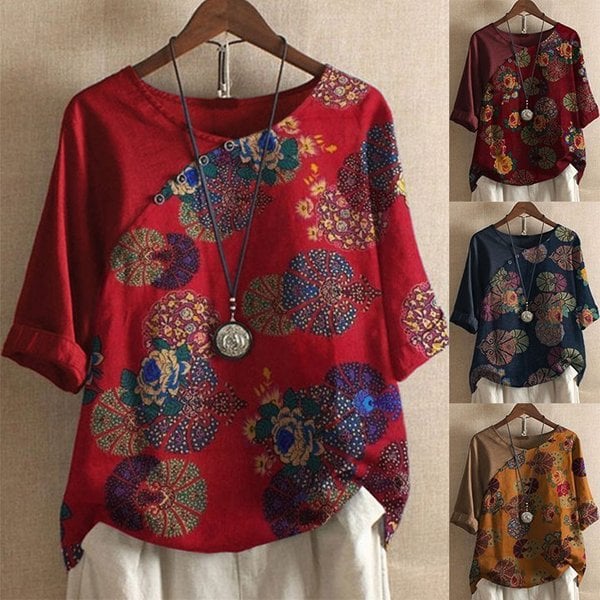 🔥Summer Hot Sale🔥Women's Button Short Sleeve Floral Print T-Shirt💖