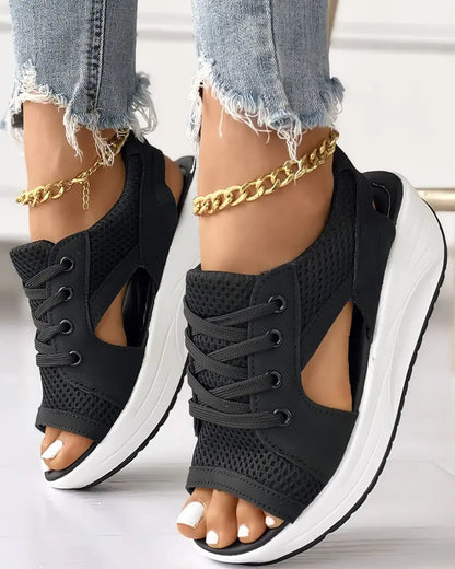 💥Last Day Promotion 50% OFF🔥- Contrast Paneled Cutout Lace-up Muffin Sandals