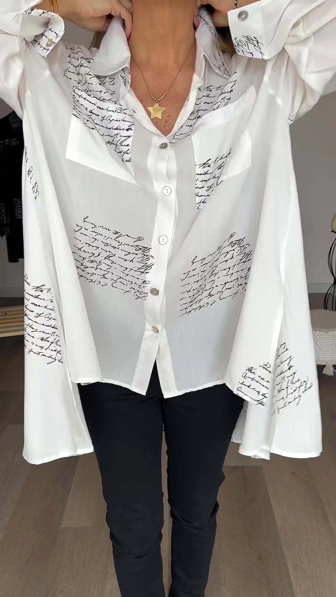 Camisa con solapa de moda con estampado de letras (compre 2 envío gratis)